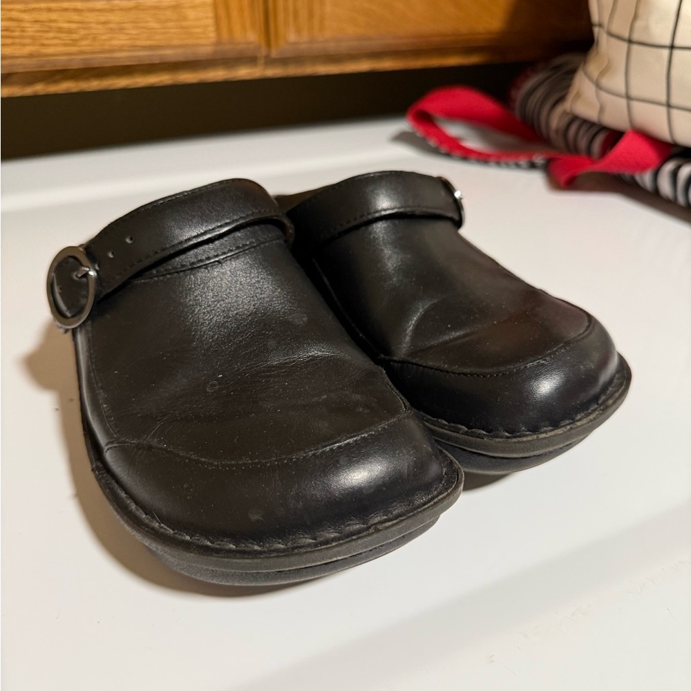 Alegria Black Leather Slip On Shoes